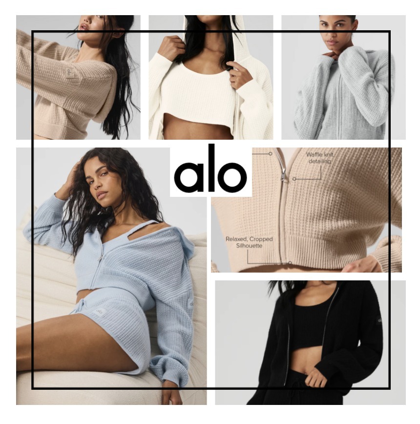 ALO Yoga】軽量カシミヤ ワッフル フルジップフーディー (ALO Yoga