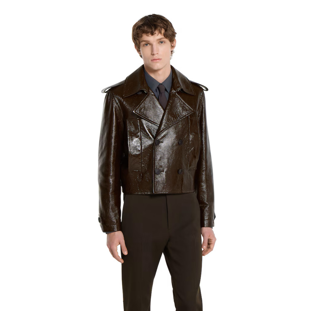 GUCCI《シャイニーレザー バイカージャケット》Dark brown 直営 (GUCCI
