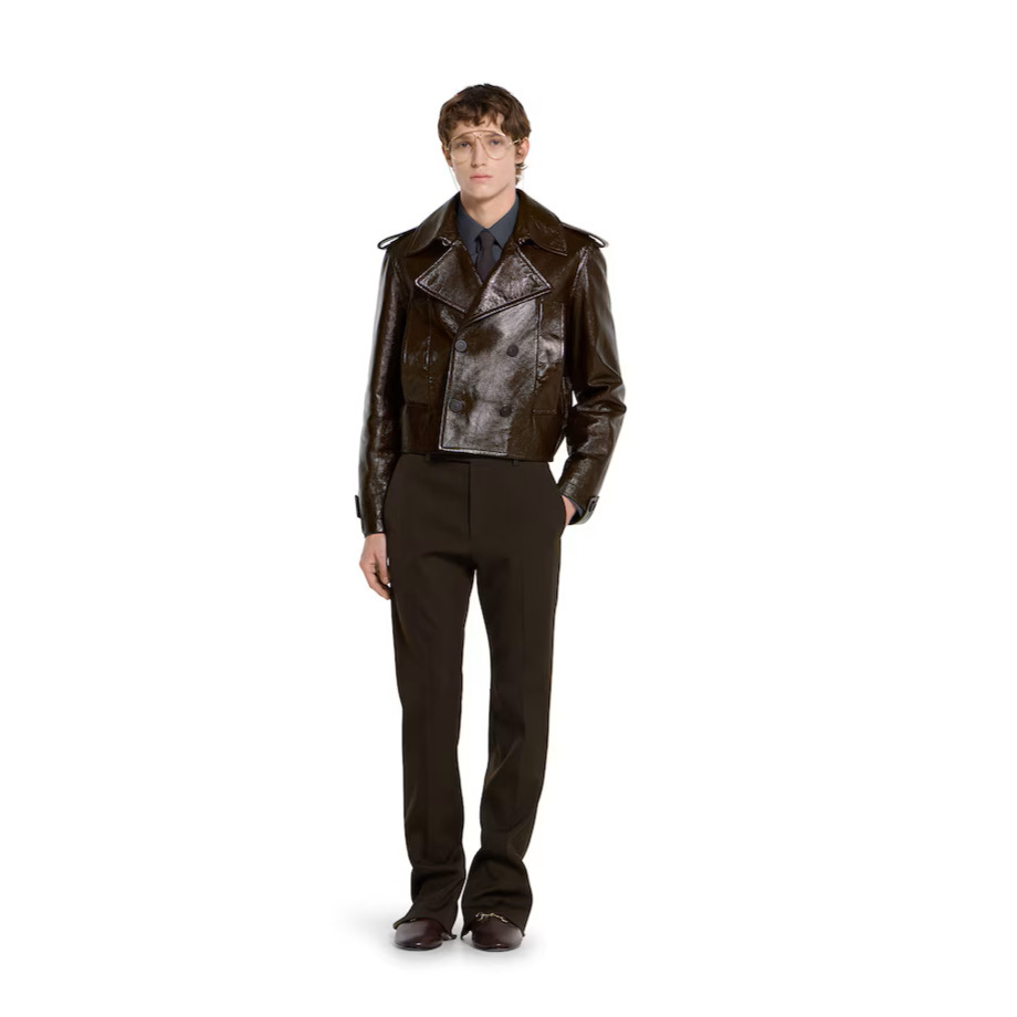 GUCCI《シャイニーレザー バイカージャケット》Dark brown 直営 (GUCCI