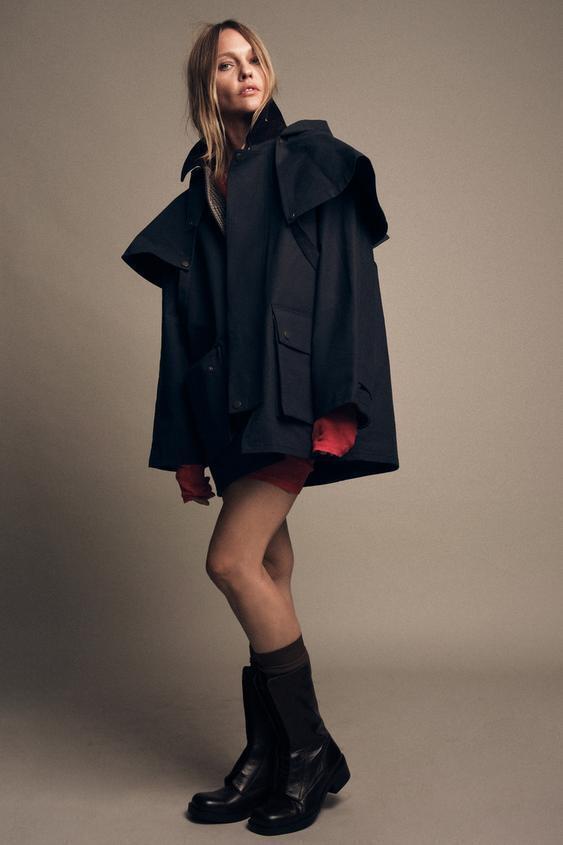ZARA】ZARA コントラストラペルフード付きトレンチコート (ZARA