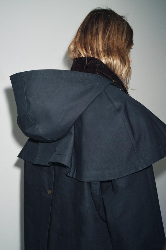 ZARA】ZARA コントラストラペルフード付きトレンチコート (ZARA