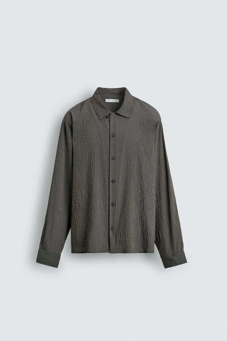 ZARA】しわ加工ストライプ柄フルイドシャツ 6861/360/802 (ZARA/シャツ