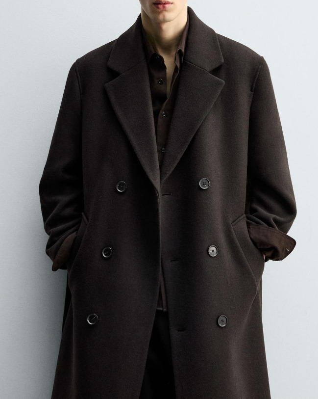 ZARA ウールベルト付きダブルブレストコート 選べるカラー 新作 (ZARA