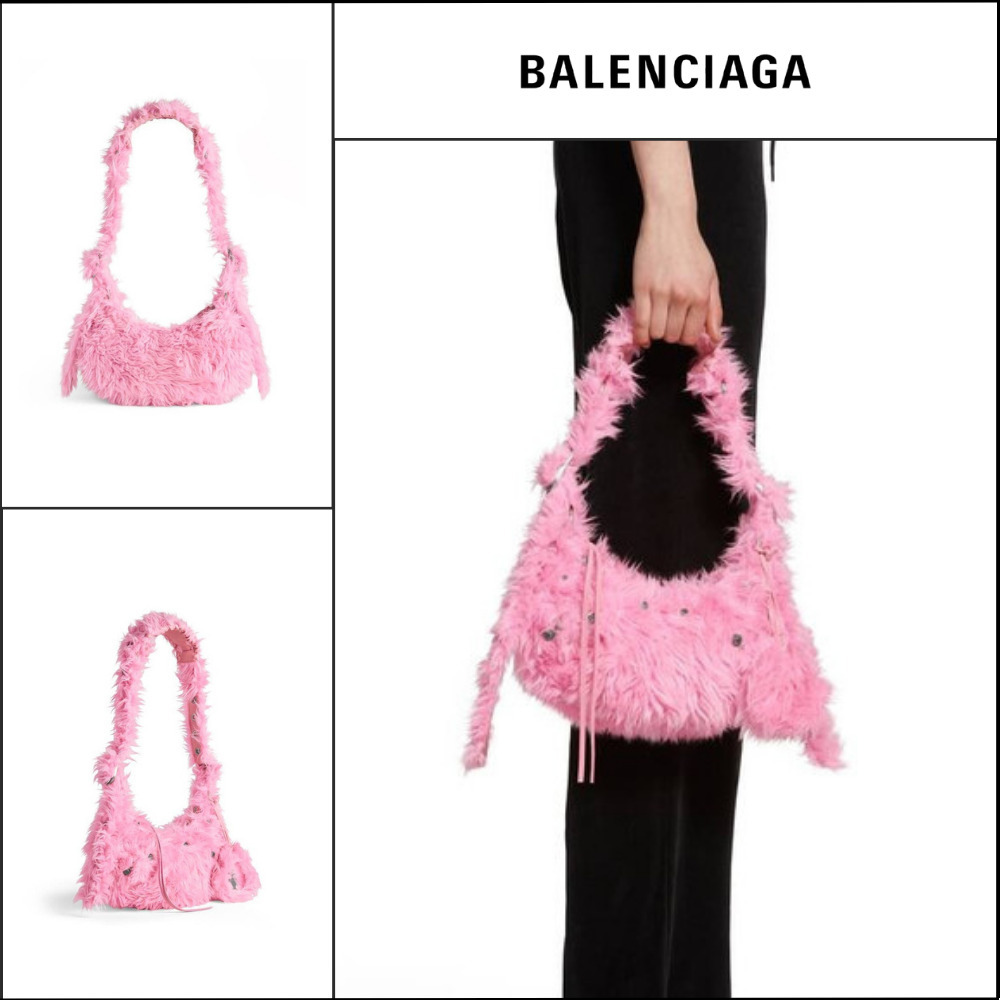 BALENCIAGA】Le Cagole XS Shoulder Bag Fake Fur Pink (BALENCIAGA