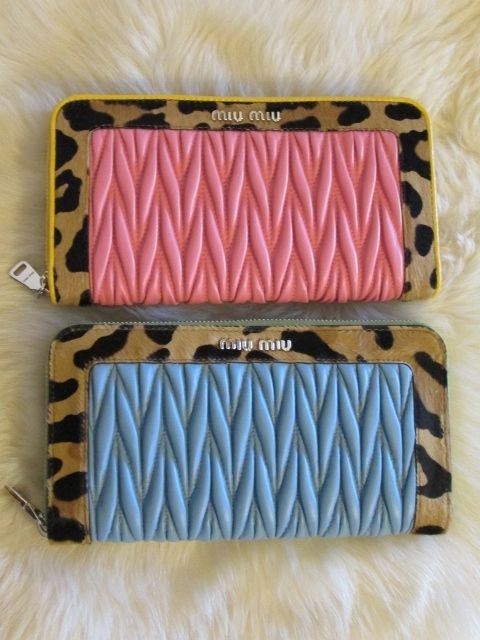 miumiuお洒落♪マトラッセ×ハラコ豹柄♪ラムレザー長財布 (MiuMiu/長