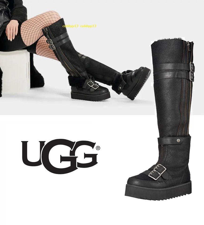 SALE【厚底レア】アグUGG Moto Punkレザーニーハイブーツ (UGG/ロング