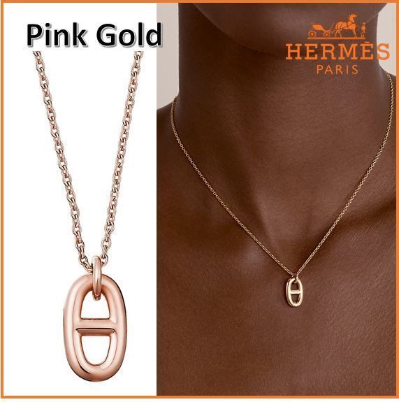 HERMES パリ本店◇ネックレス ファランドールPM ピンクゴールド