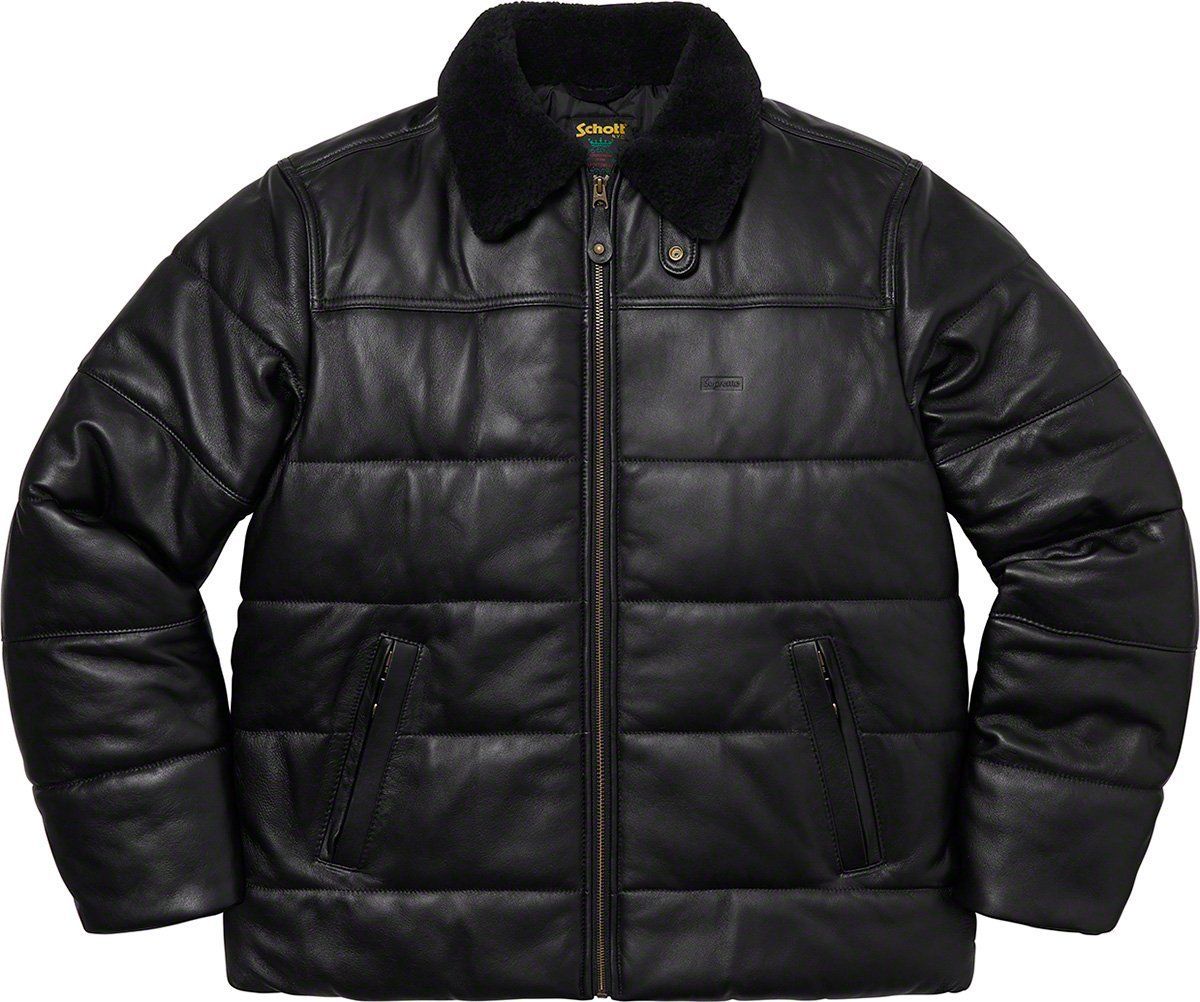 FW21 Supreme Schott Shearling Collar Leather Puffy Jacket (Supreme