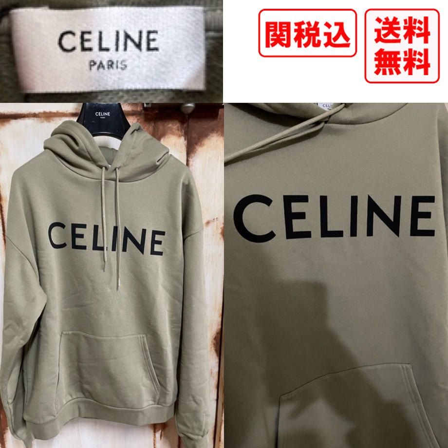 関税・送料込 Celine ロゴ カーキ パーカー (CELINE/パーカー