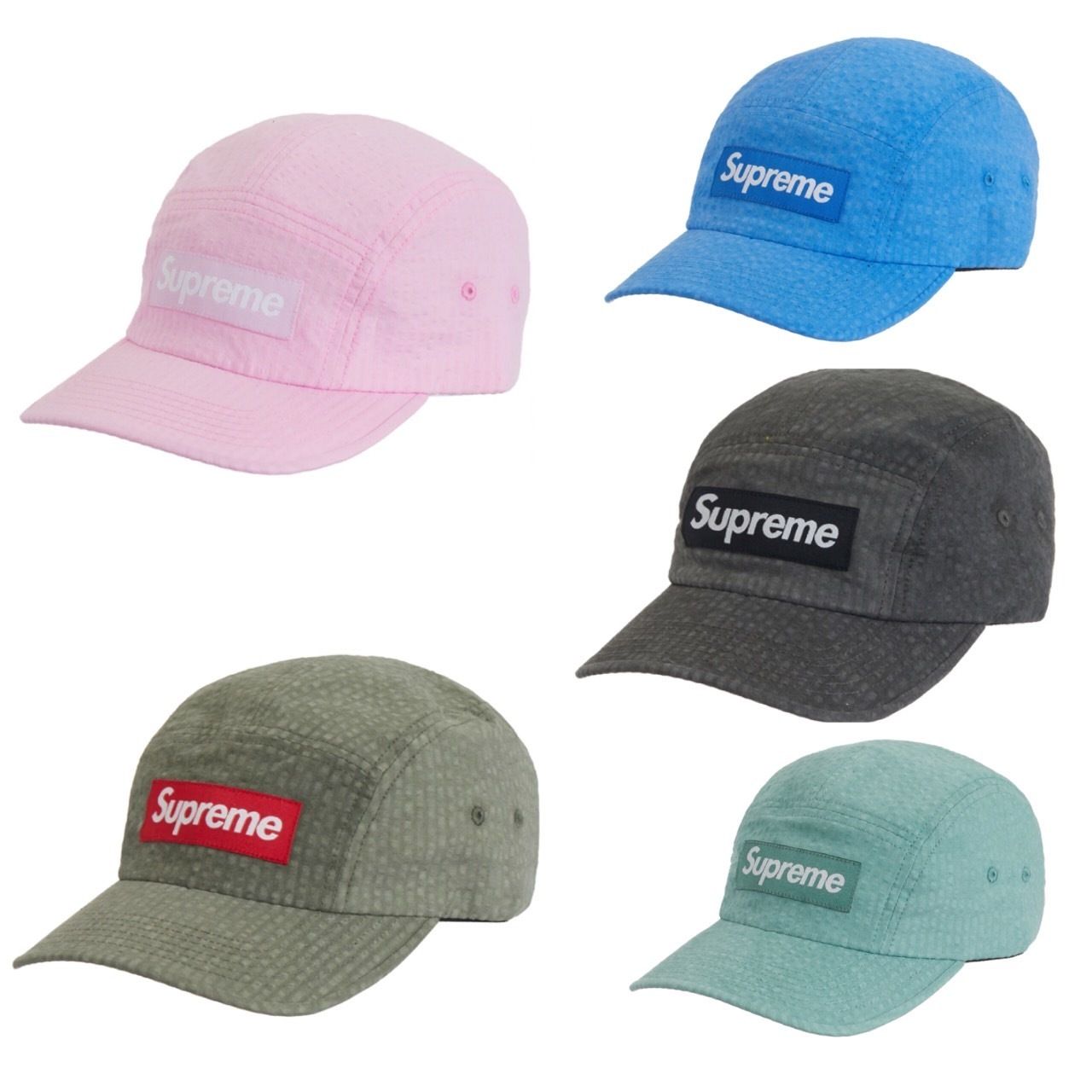 シュプリーム☆ウォッシュドシアサッカーキャンプキャップ (Supreme
