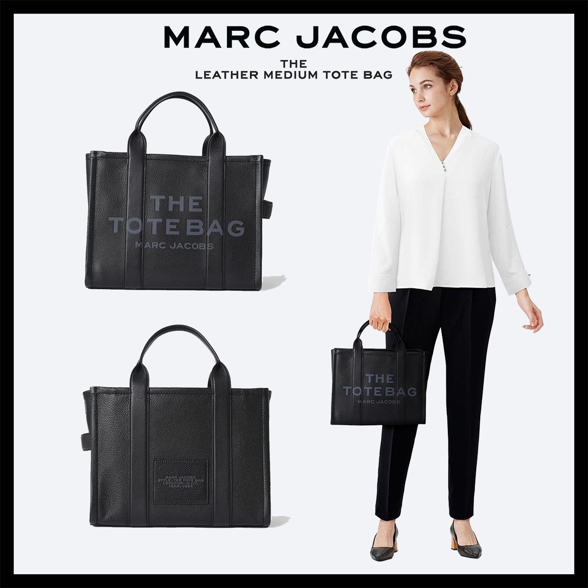 ☆マークジェイコブス☆ミディアム レザー トートバッグ BLACK (MARC