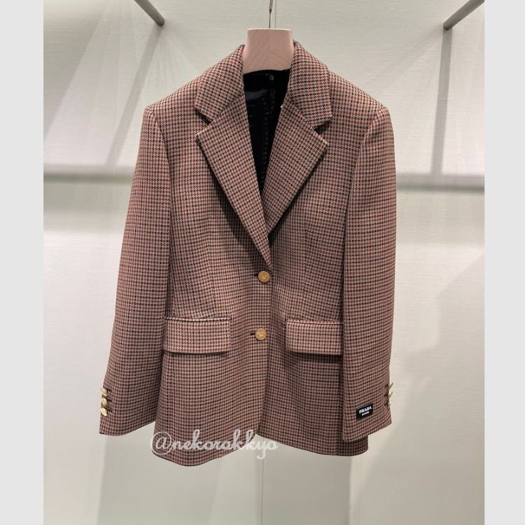 PRADA＊Single-breasted houndstooth 千鳥格子ジャケット＊送込 (PRADA