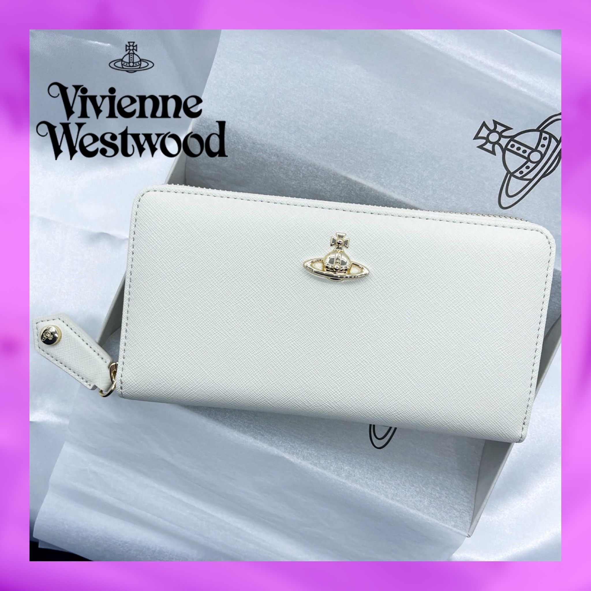 即日発送】Vivienne Westwood☆VICTORIA レザー長財布☆IVORY