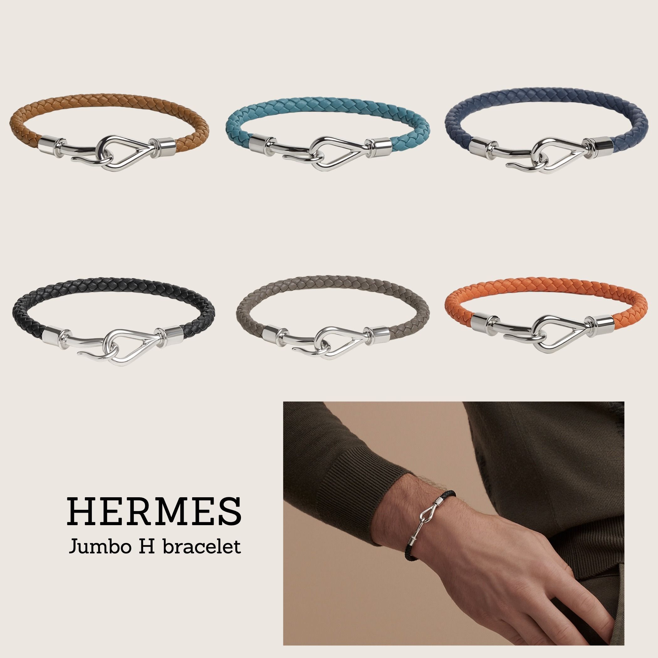 ◇HERMES◇ Jumbo H bracelet シルバー レザーブレスレット (HERMES