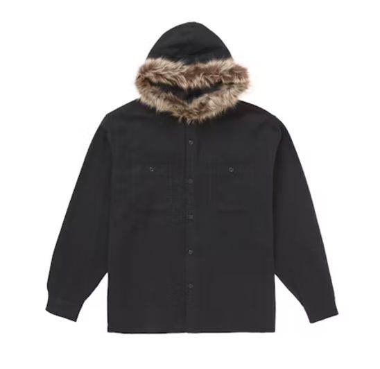 ☆24AW WEEK15☆Supreme Fur Trim Flannel Hooded Shirt (Supreme
