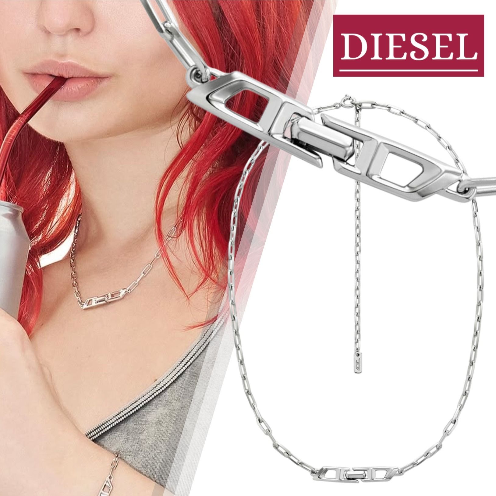 国内直営【DIESEL】DL1364040 SILVER JEWEL チェーンネックレス