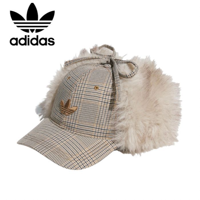 海外限定【adidas】ファー付き チェック柄 フライトキャップ (adidas