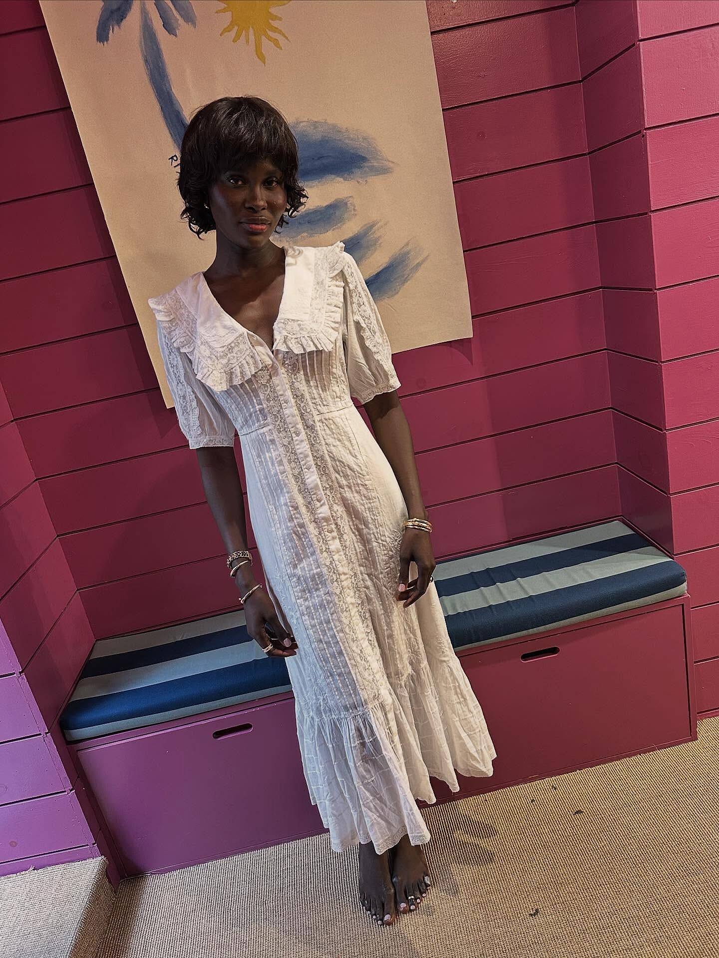 Edina Cotton Midi Dress in Pansy Embroidery White | RIXO USA ⋆