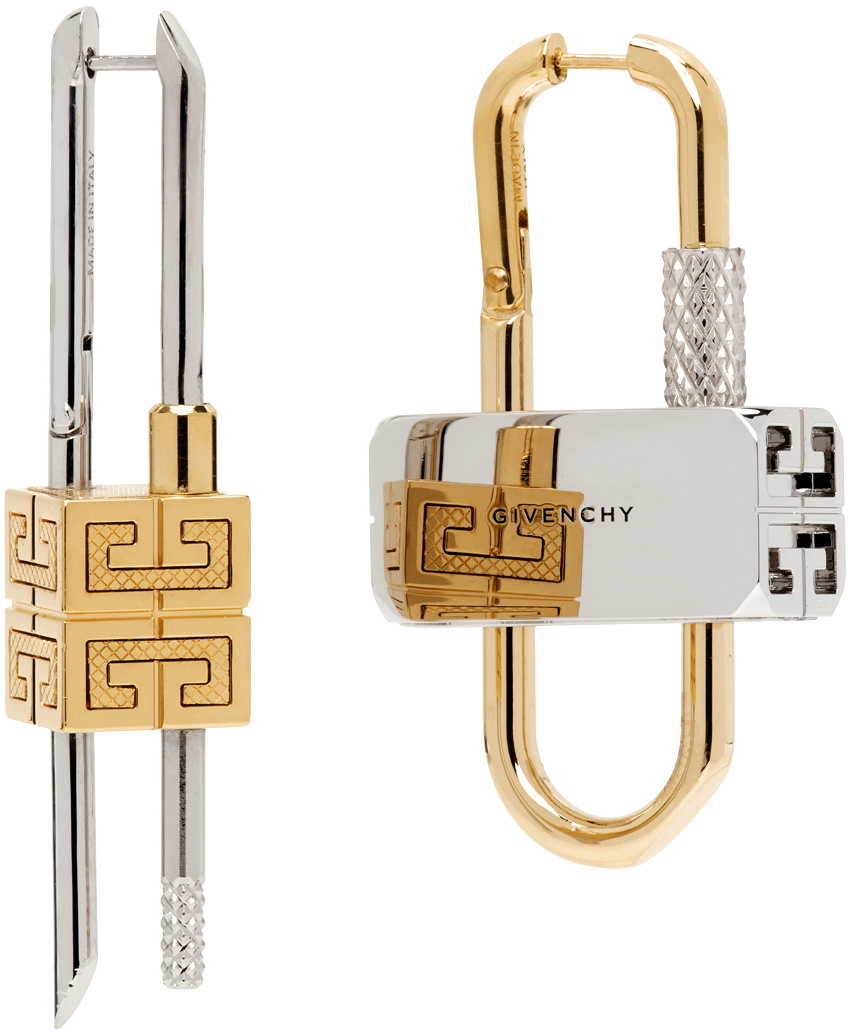 Givenchy Silver & Gold Lock Asymmetrical Earrings Givenchy