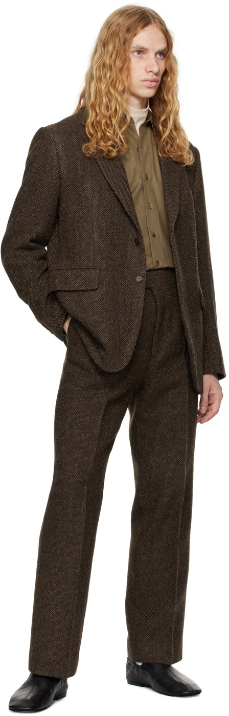 AURALEE Brown Lama Shetland Wool Tweed Trousers Auralee