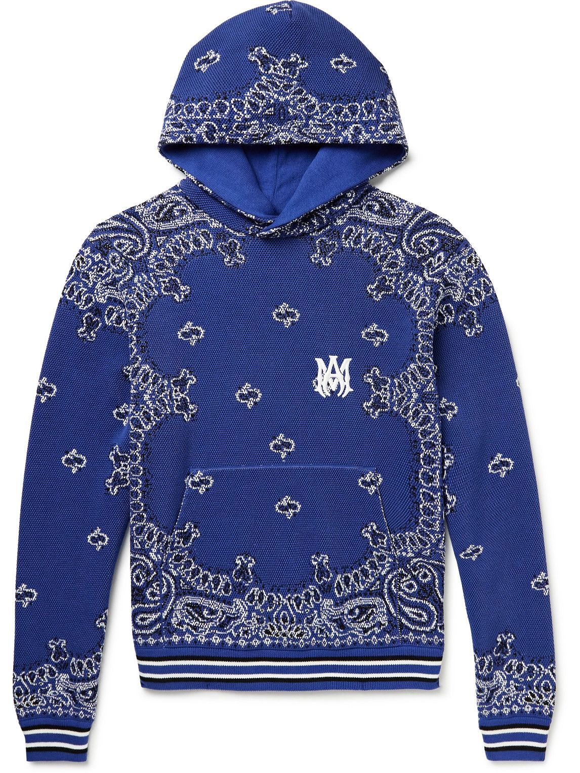 AMIRI - Bandana-Jacquard Cotton and Cashmere-Blend Hoodie - Blue Amiri
