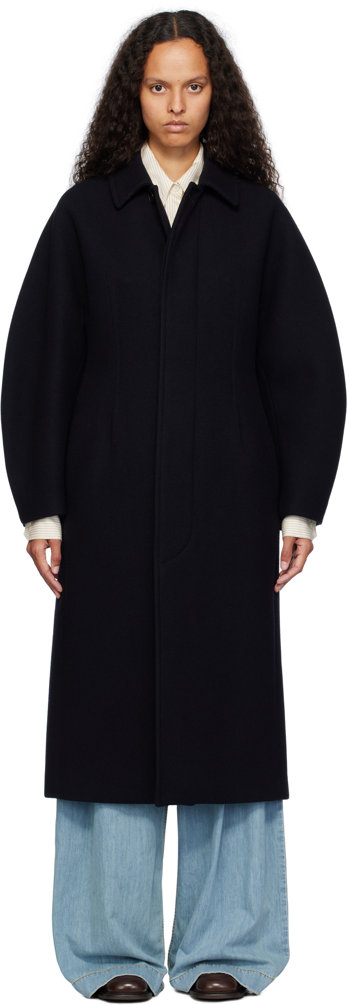 AURALEE Navy Sponge Wool Melton Soutien Collar Coat Auralee