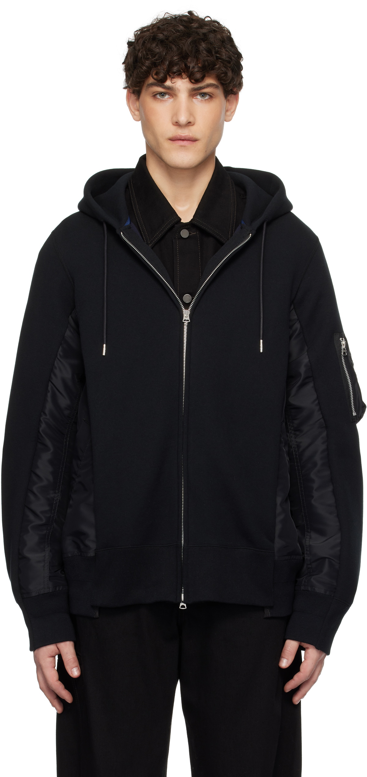 sacai Black Sponge Sweat x Nylon Twill Hoodie Sacai