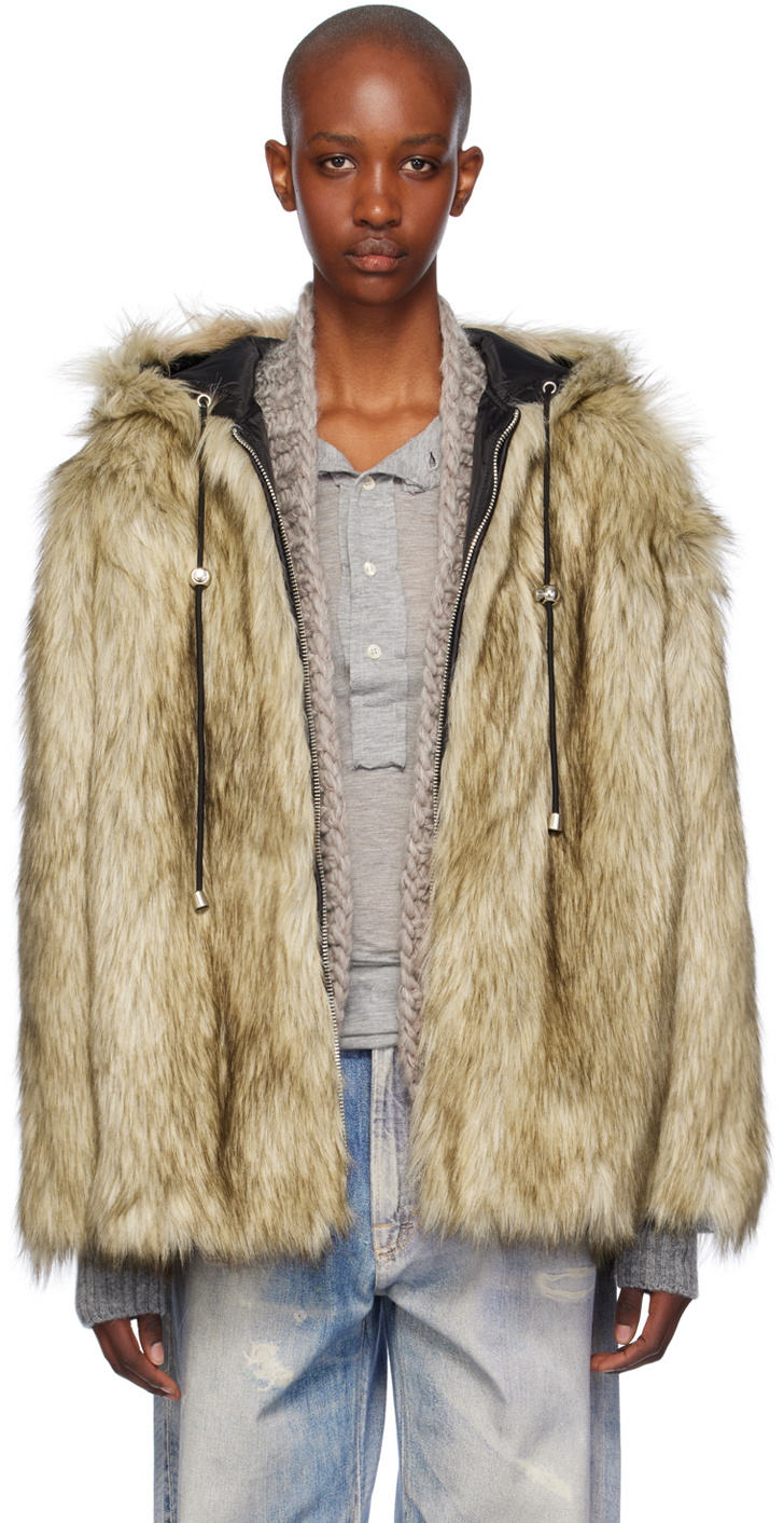 OPEN YY Beige Reversible Hood Faux-Fur Jacket OPEN YY