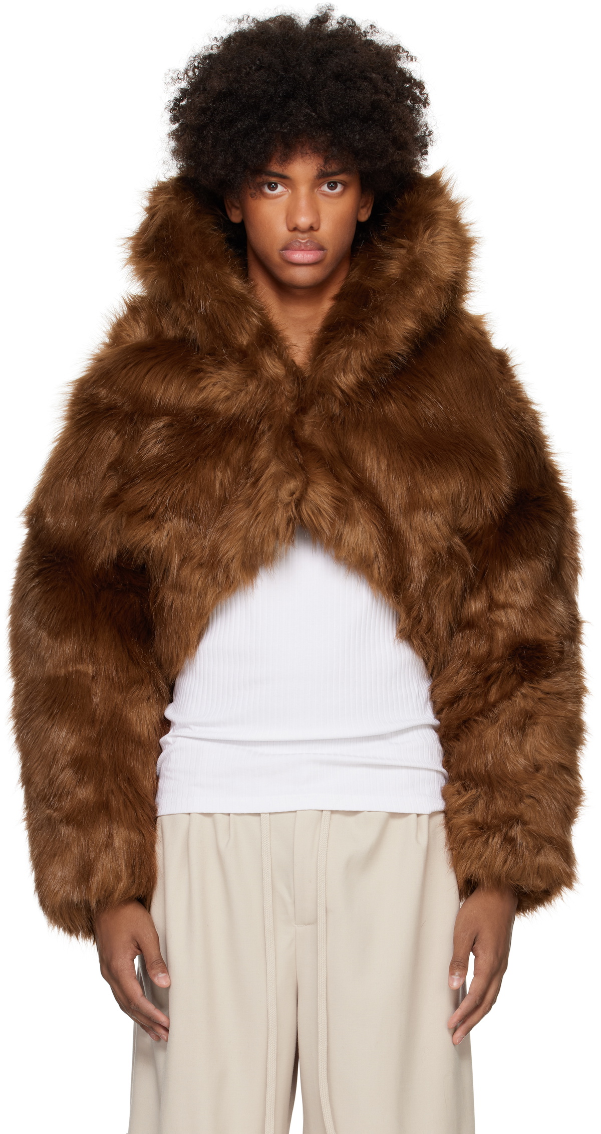 Entire Studios Brown Vicinity Crop Faux-Fur Jacket Entire Studios