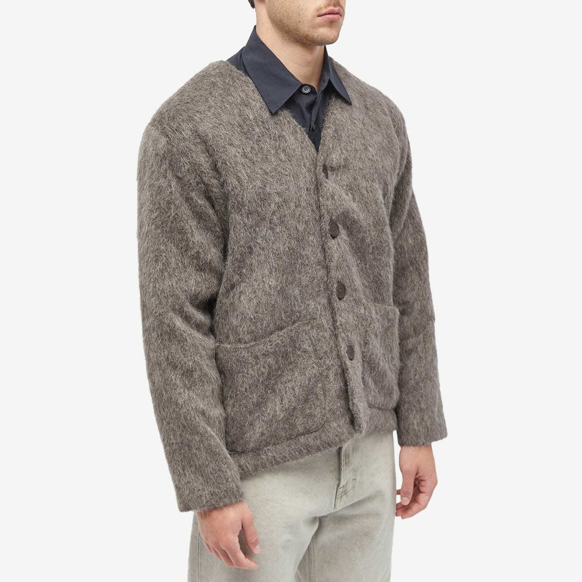 Our Legacy Men's Cardigan in Mole Grey Mohair Our Legacy