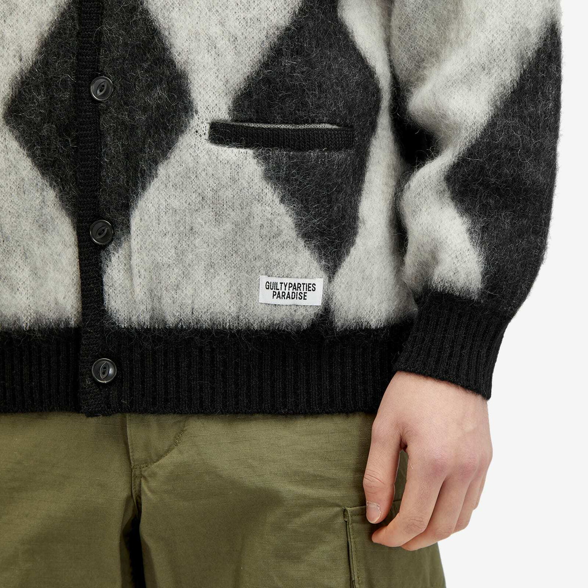 Wacko Maria Men's Diamond Mohair Cardigan in White Wacko Maria