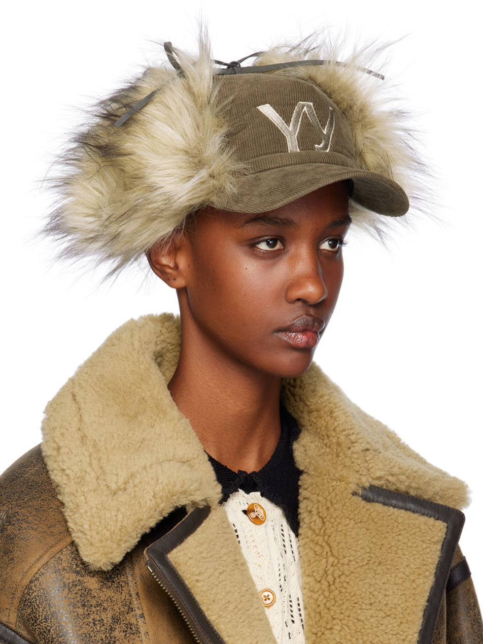 OPEN YY Khaki Faux Fur Corduroy Earflap Cap OPEN YY