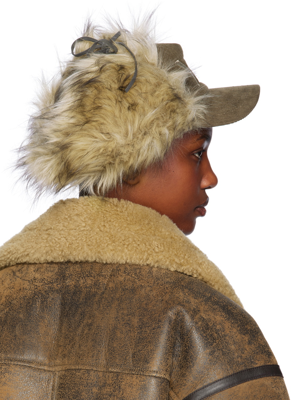 OPEN YY Khaki Faux Fur Corduroy Earflap Cap OPEN YY