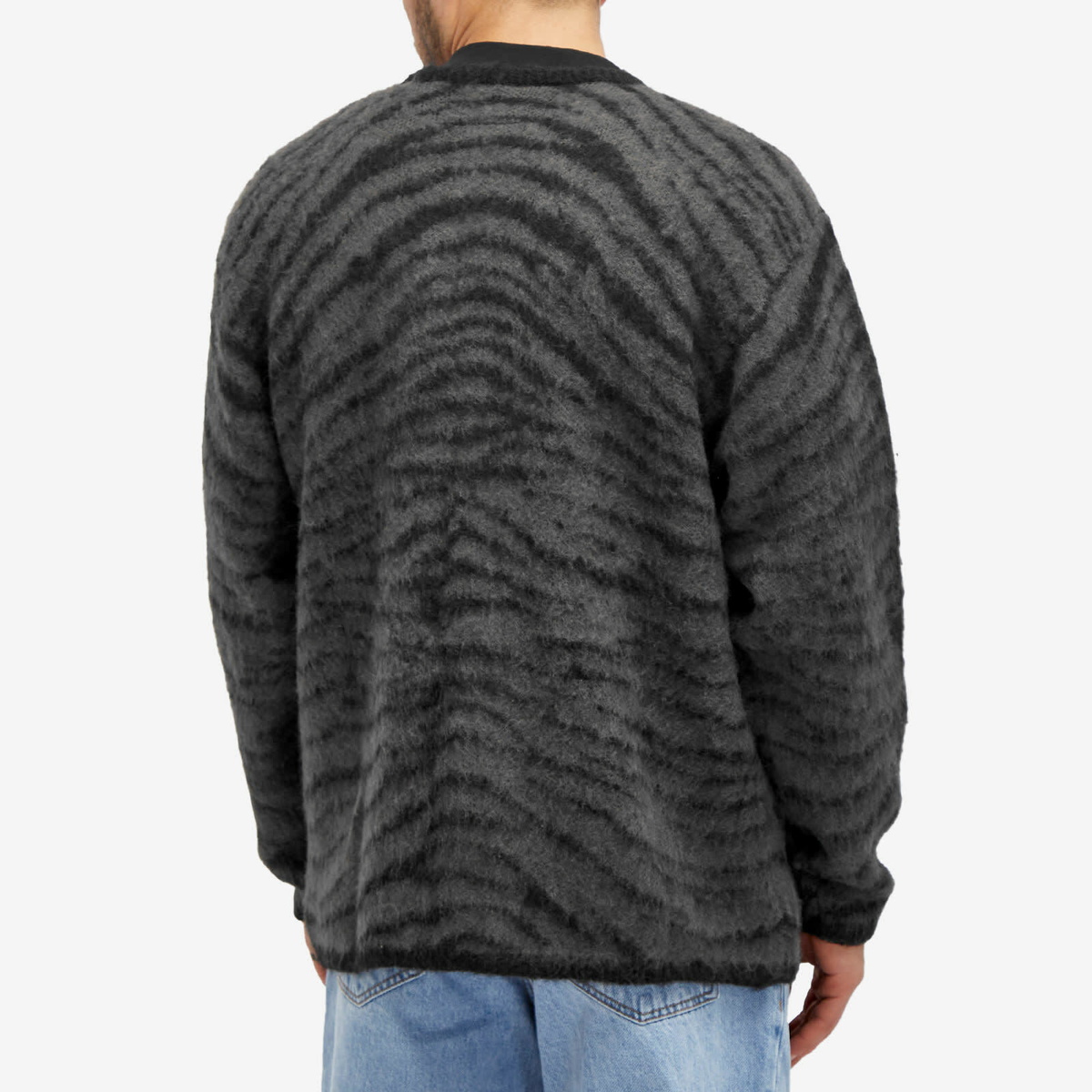 Neighborhood Men's Tiger Patterned Mohair Cardigan in Black