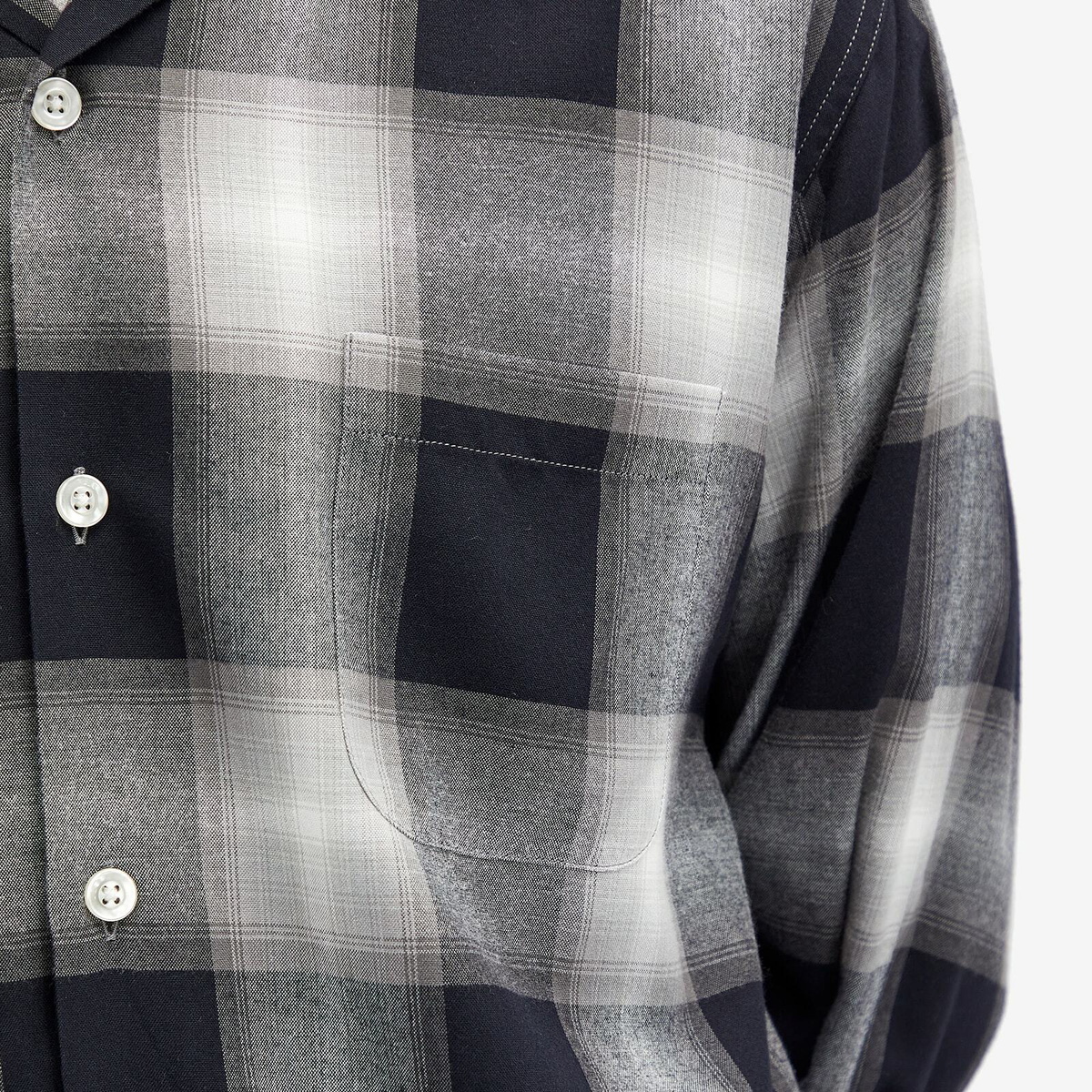 Wacko Maria Men's Type-1 Ombre Check Open Collar Shirt in Grey