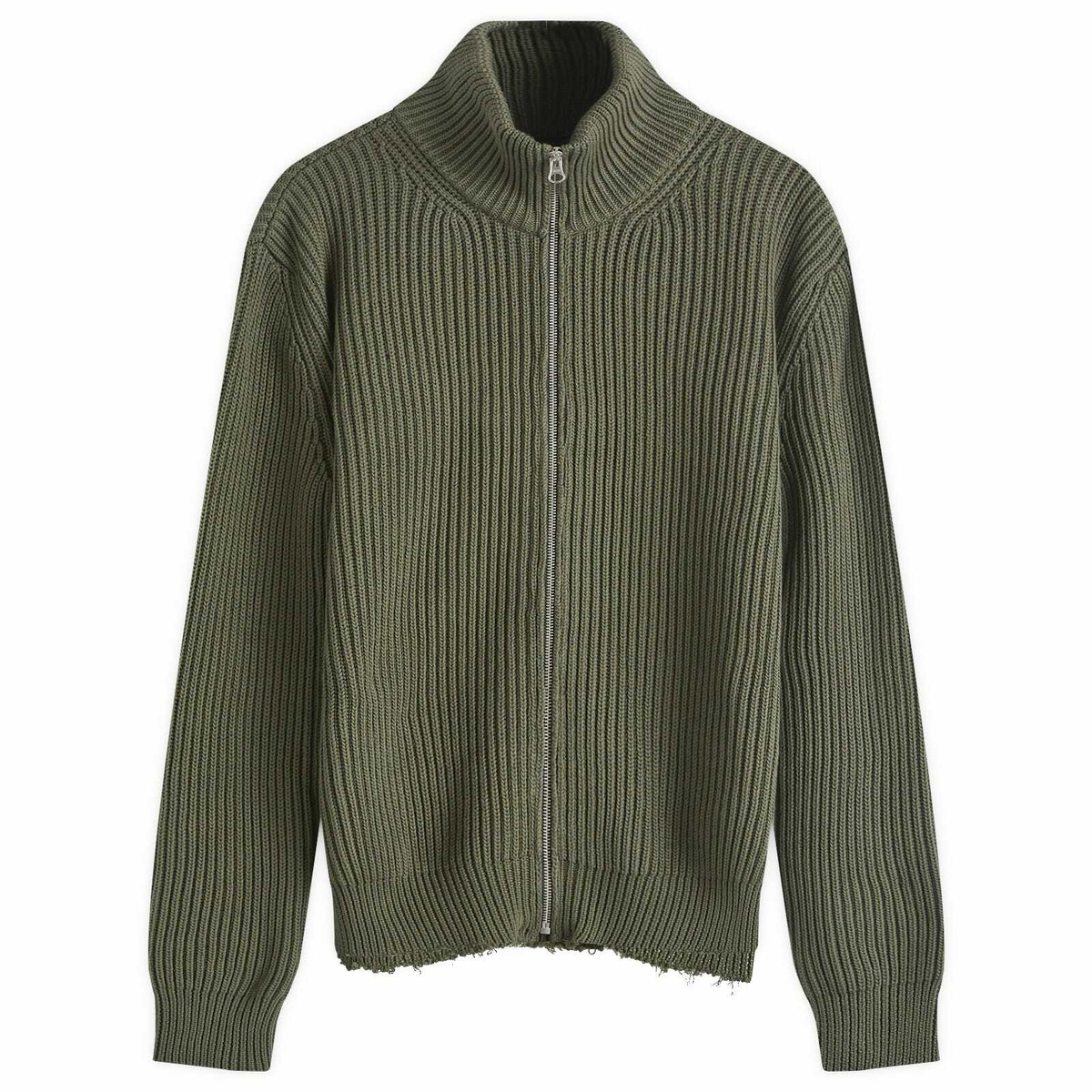MM6 Maison Margiela Men's Ribbed Zip Cardigan in Khaki MM6 Maison