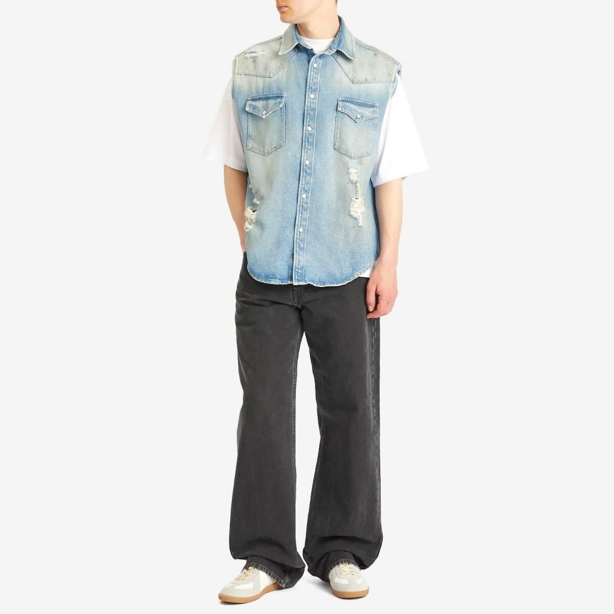 MM6 Maison Margiela Men's Sleeveless Distressed Denim Shirt in