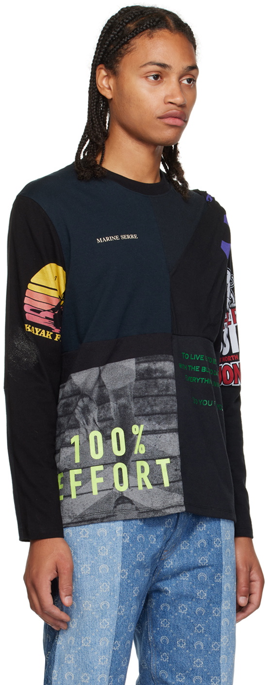 Marine Serre Black Regenerated Long Sleeve T-Shirt Marine Serre