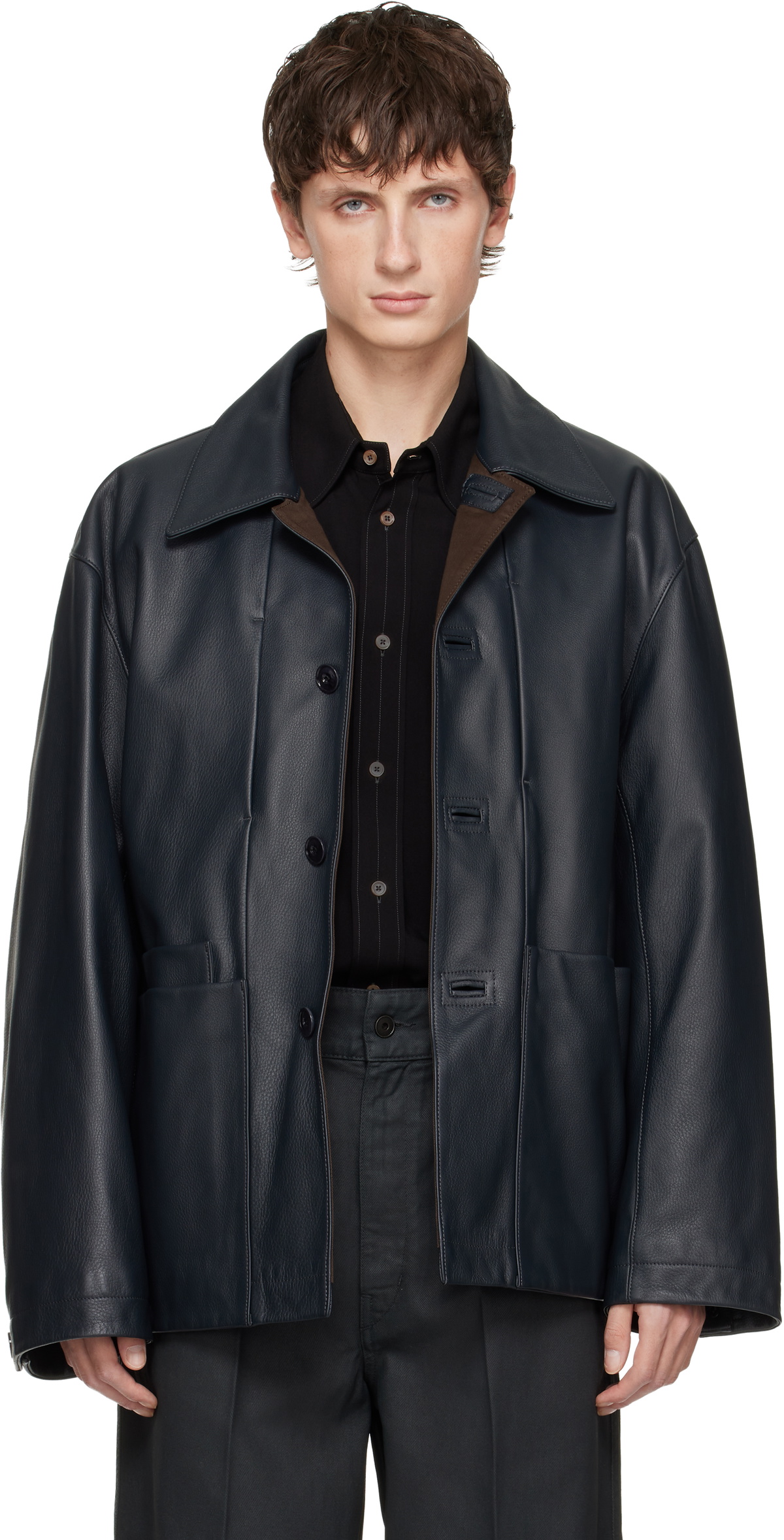 LEMAIRE Black Paneled Leather Jacket Lemaire