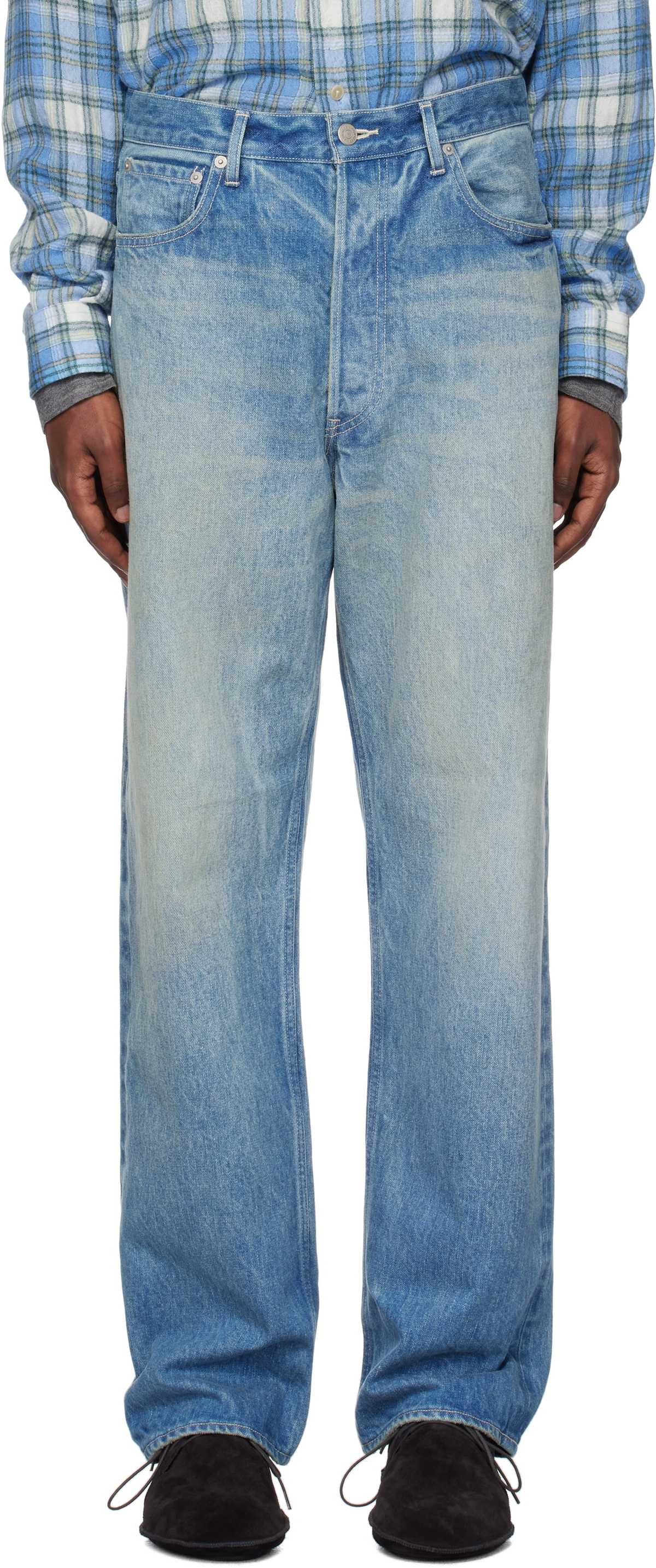 AURALEE Blue Selvedge Faded Heavy Denim Wide Jeans Auralee