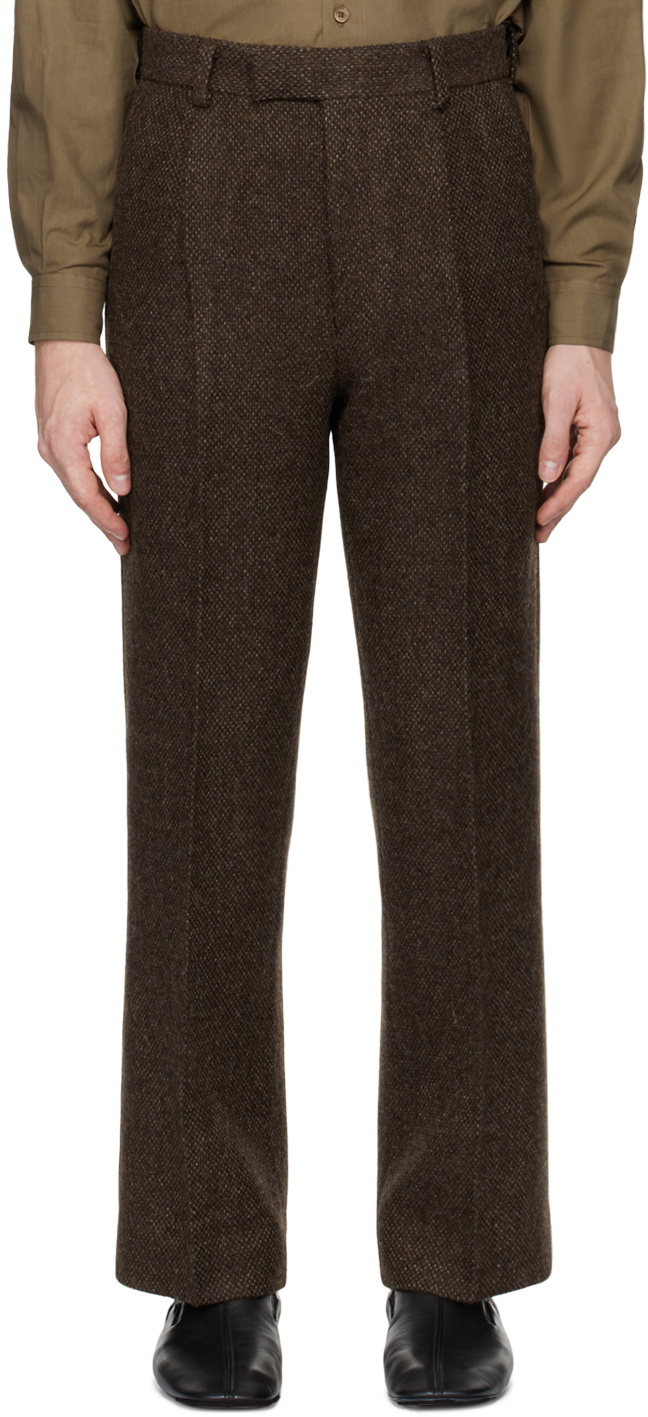 AURALEE Brown Lama Shetland Wool Tweed Trousers Auralee