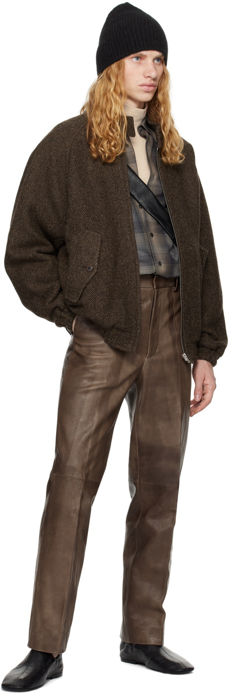 AURALEE Brown Lama Shetland Wool Tweed Zip Jacket Auralee