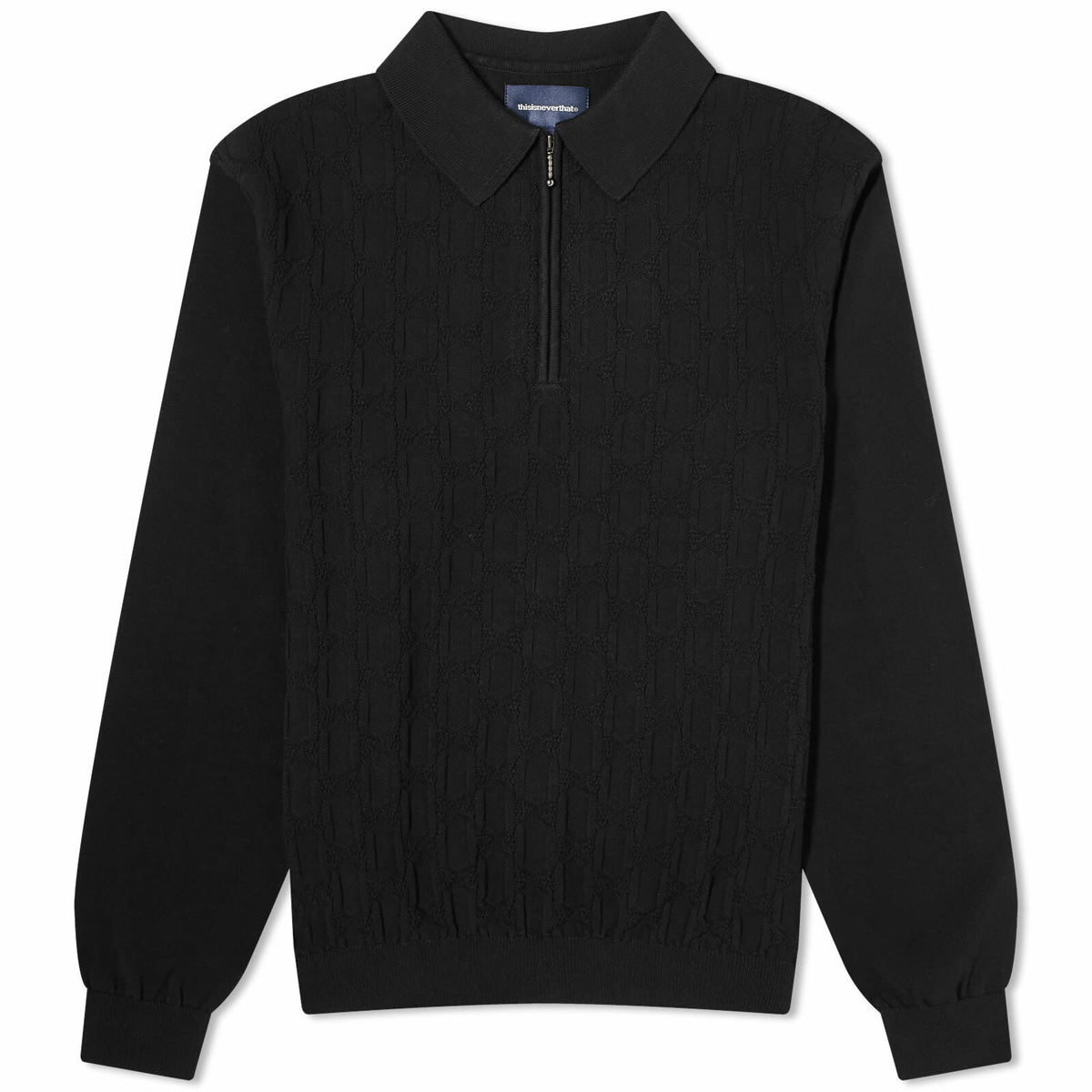thisisneverthat Men's Cable Knit Zip Polo Shirt in Black