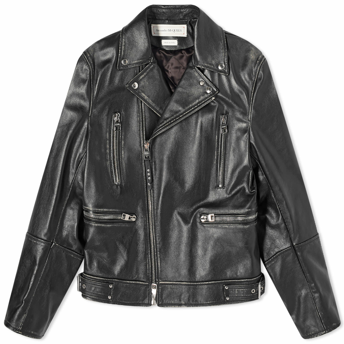 Alexander McQueen Men's Distressed Essential Leather Biker Jacket