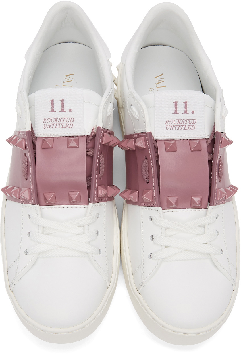 Valentino Garavani White & Pink Rockstud Open Sneakers Valentino