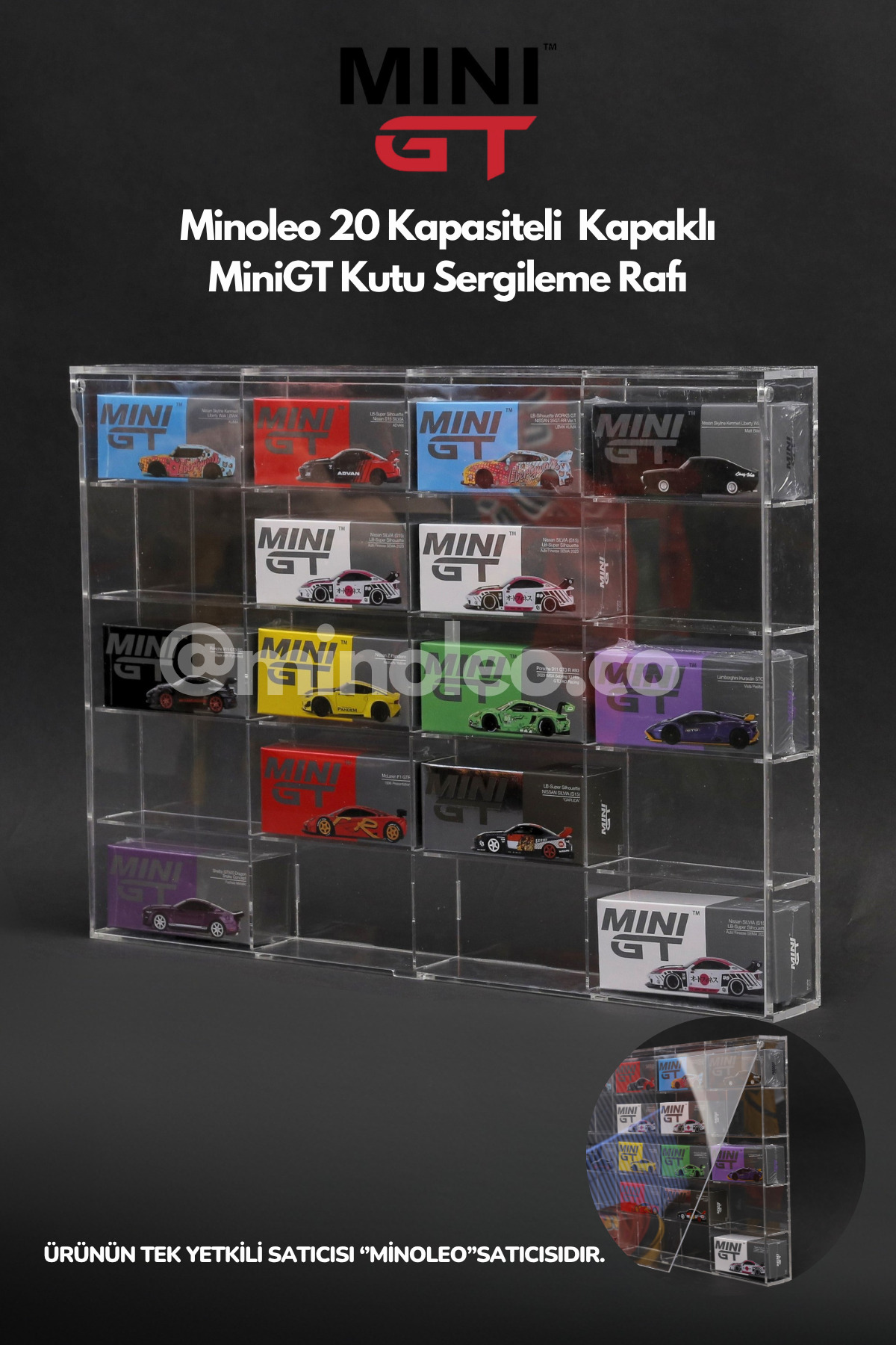 Minoleo 20'li Kapaklı Mini Gt Kutu Diecast Araba Sergileme Duvar