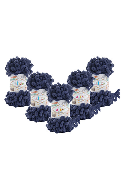 Alize Puffy El Örgü Ipliği 5'li Paket - 215 Koyu Mavi - 100 Gr. 9