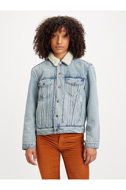 Levi's Ex Boyfriend Sherpa Trucker Kadın Mavi Klasik Yaka Ceket