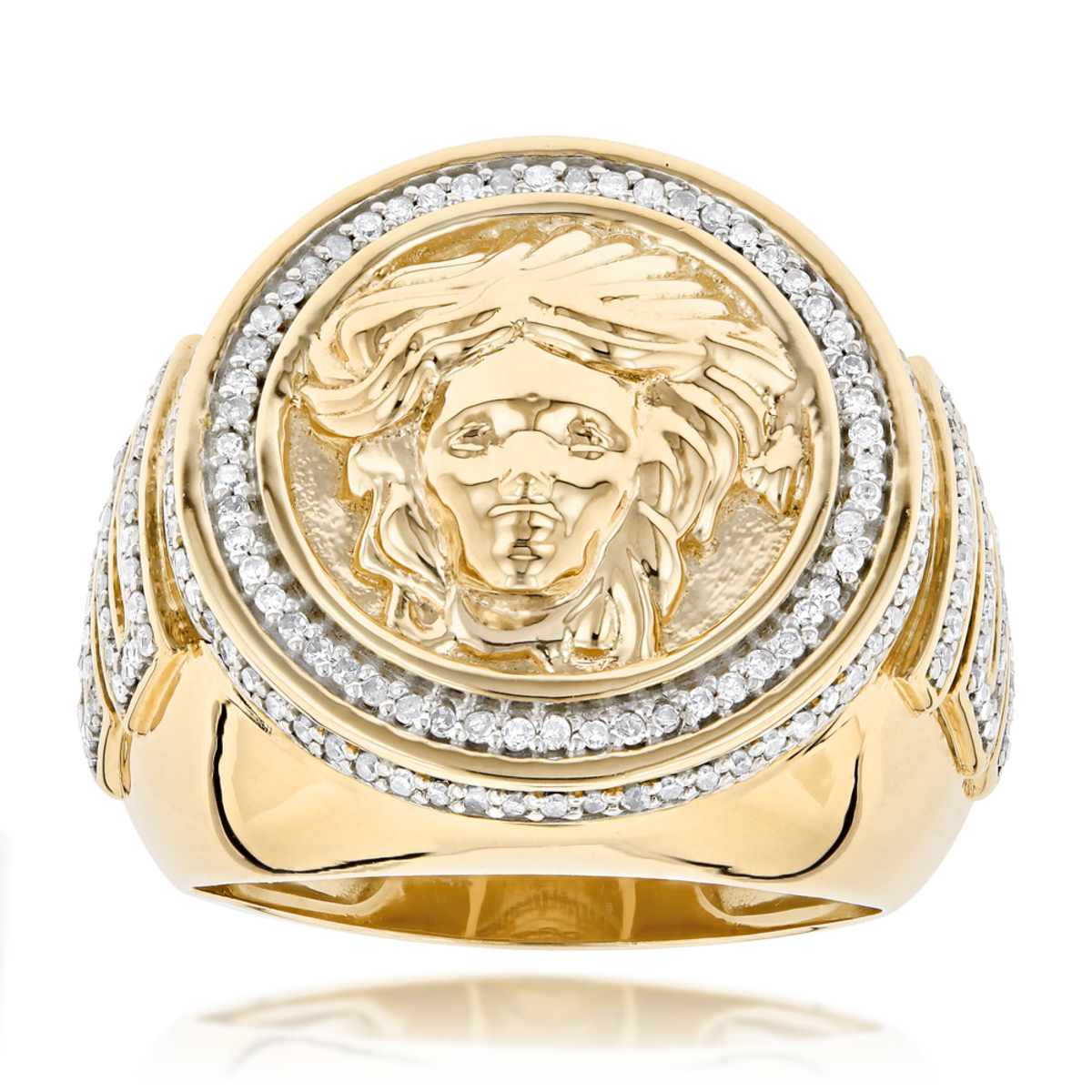 10K or 14K Gold Diamond Mens Versace Style Ring 1.88ct Medusa 204037