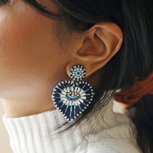 Eye Navy Bead Heart Drop Earrings | My Doris | Lisa Angel